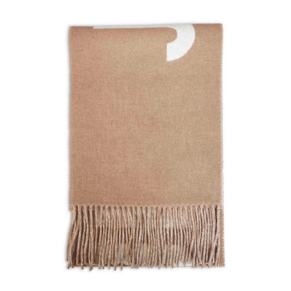 Jacquemus Women Taupe Wool The Jacquemus Fringe Logo Scarf